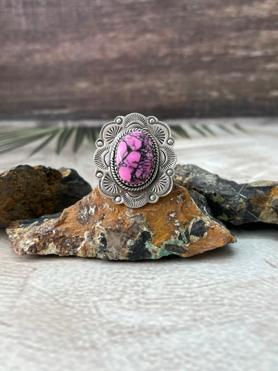 Handmade Sterling Silver Cherry Blossom Adjustable Ring "Signed Nizhoni"