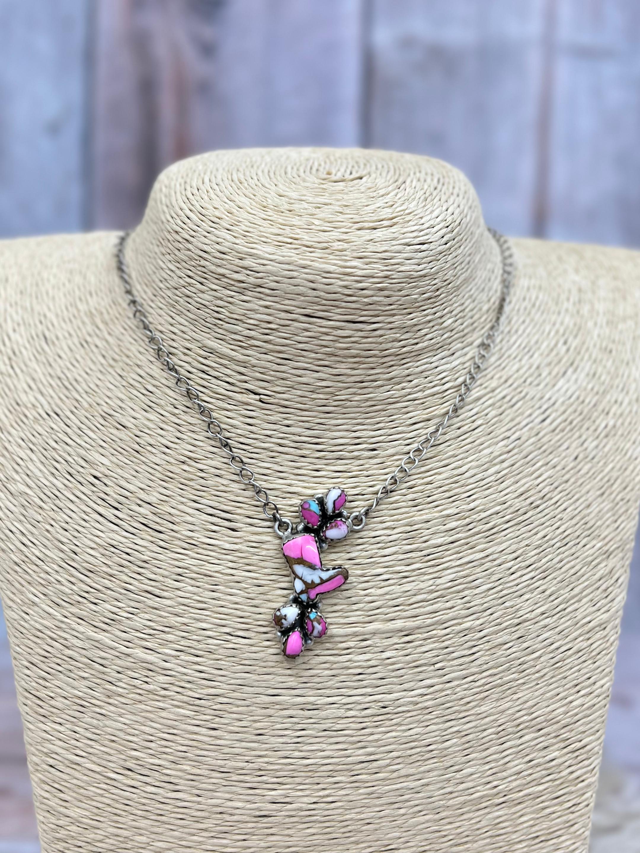 Handmade Sterling Silver Cotton Candy Turquoise Necklace with Signed Nizhoni