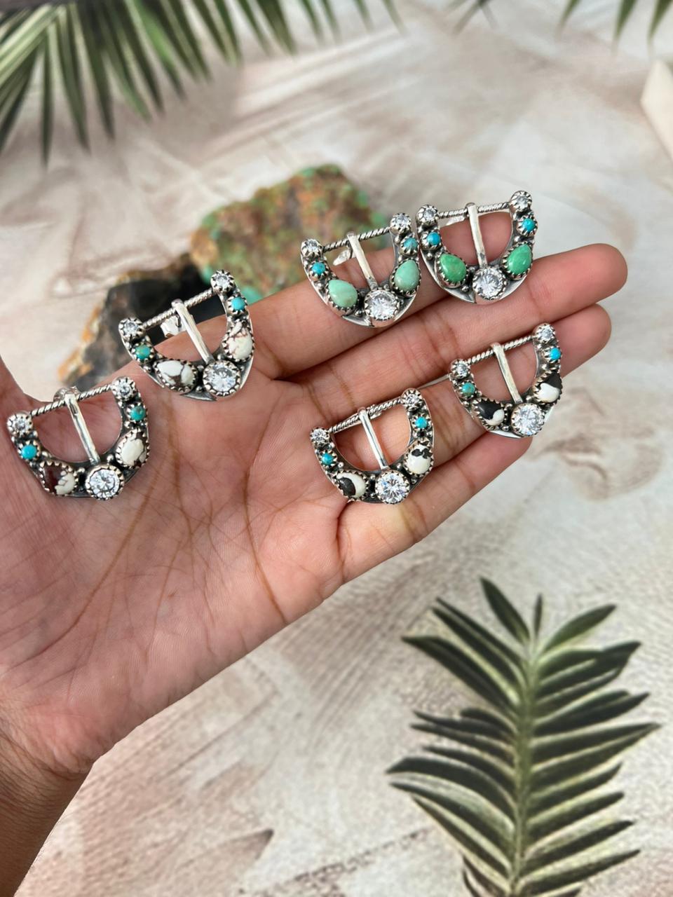 Handmade Sterling Silver Multi Stone Post Studs Earrings "Signed Nizhoni"