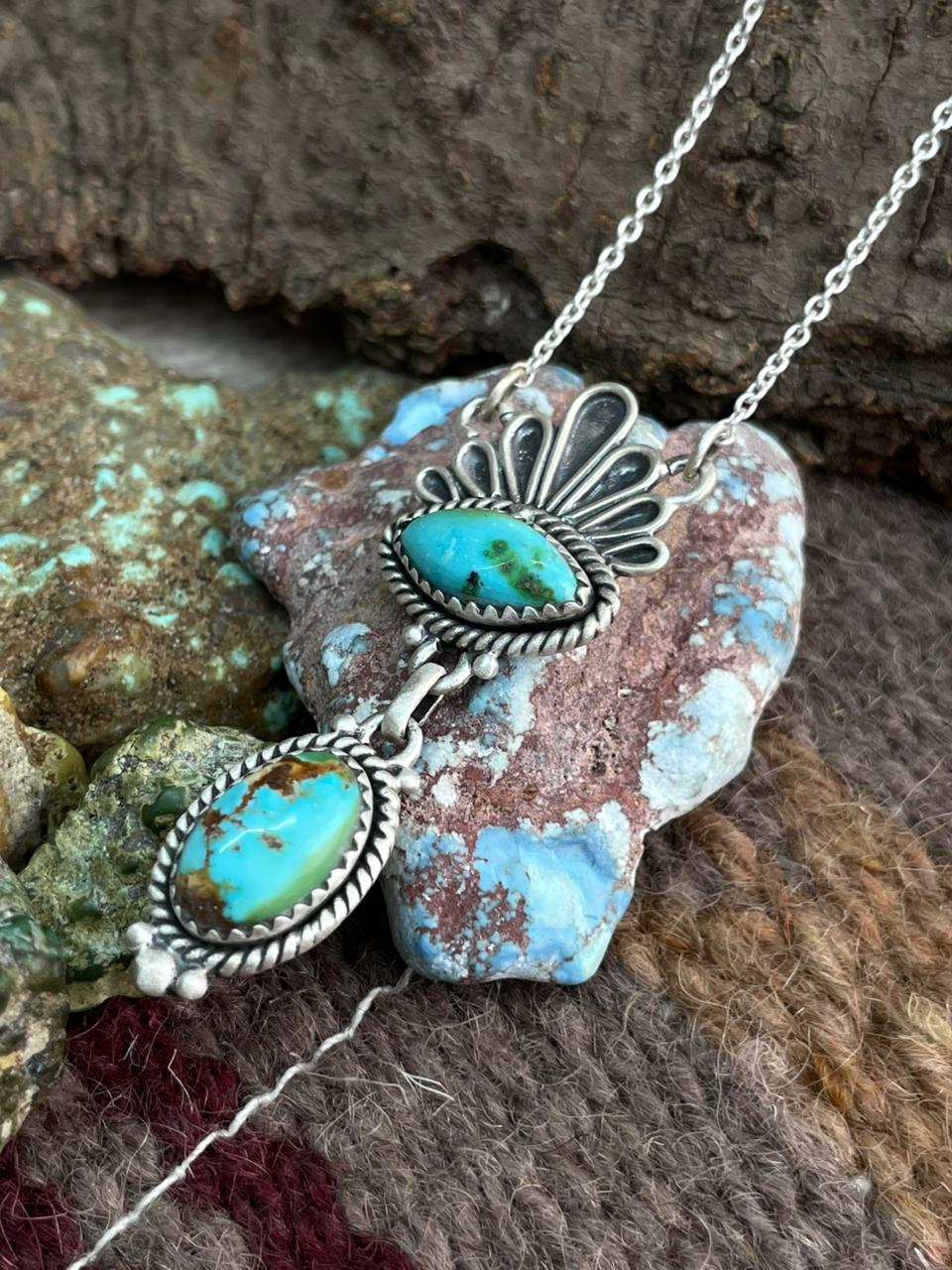 Handmade Sterling Silver Sonoran Mountain Turquoise Necklace "Signed Nizhoni"