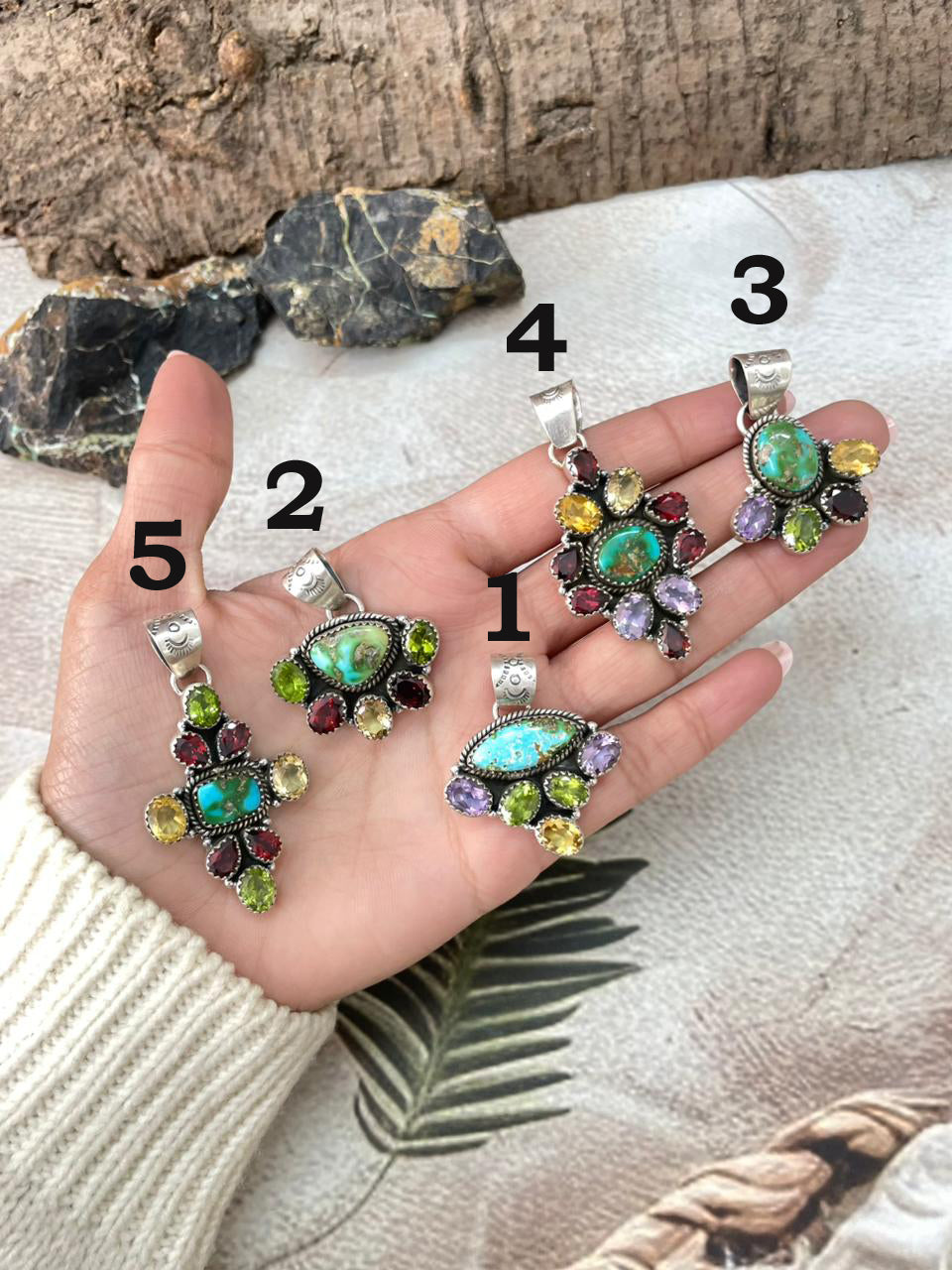 Handmade Sterling Silver Sonoran with Cut Stones Pendant "Signed Nizhoni"