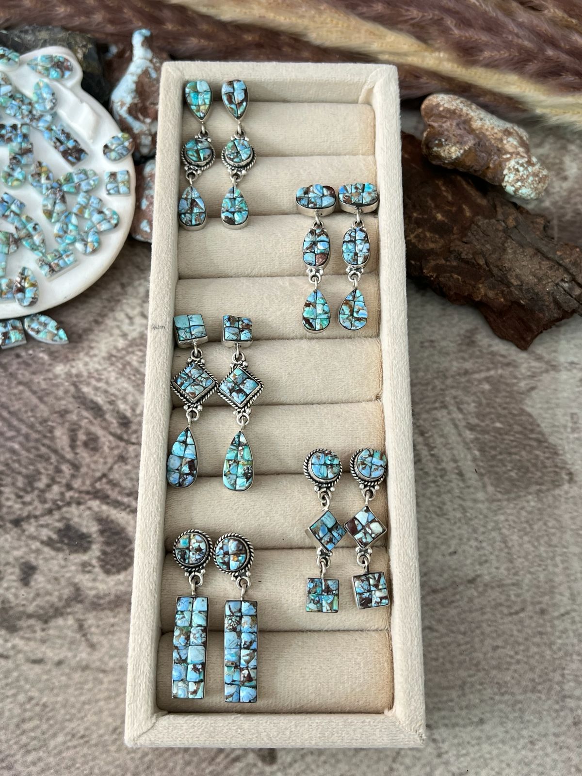 Handmade Sterling Silver Golden Hills Cobble Collection Post Dangle Earrings "Signed Nizhoni"