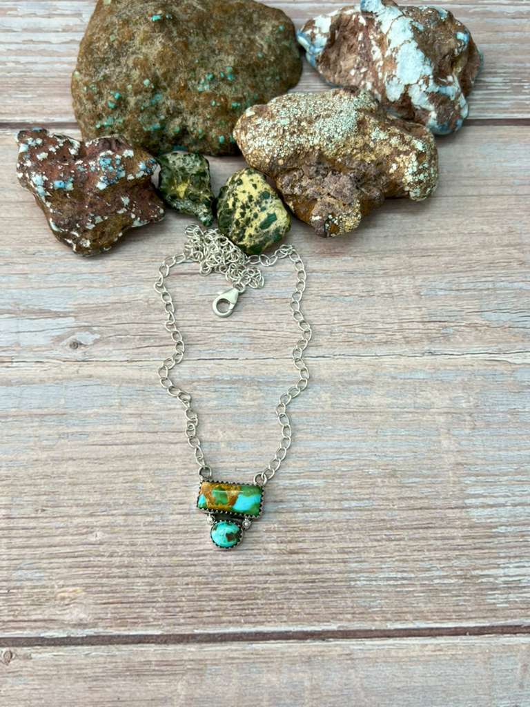 Handmade Sterling Silver Sonoran Mountain Turquoise Necklace "Signed Nizhoni" (4)