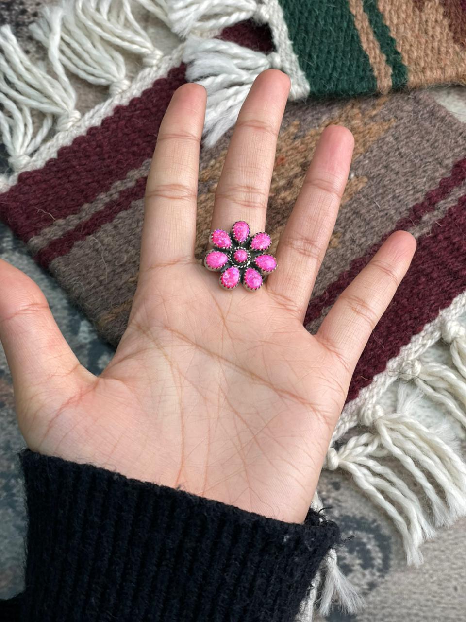 Handmade Sterling Silver Hot Pink Adjustable Ring "Signed Nizhoni"