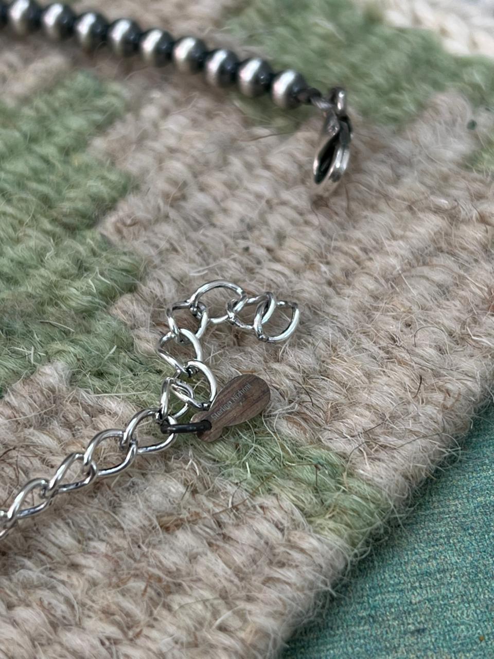 Handmade Sterling Silver Kingman Turquoise Beaded Bracelet "Signed Nizhoni"