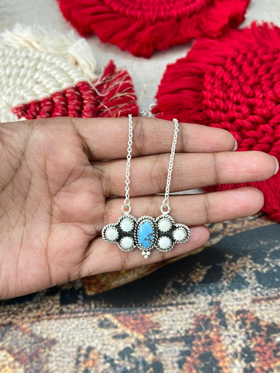 Handmade Sterling Silver Golden Hills with White Collection Necklace "Signed Nizhoni"