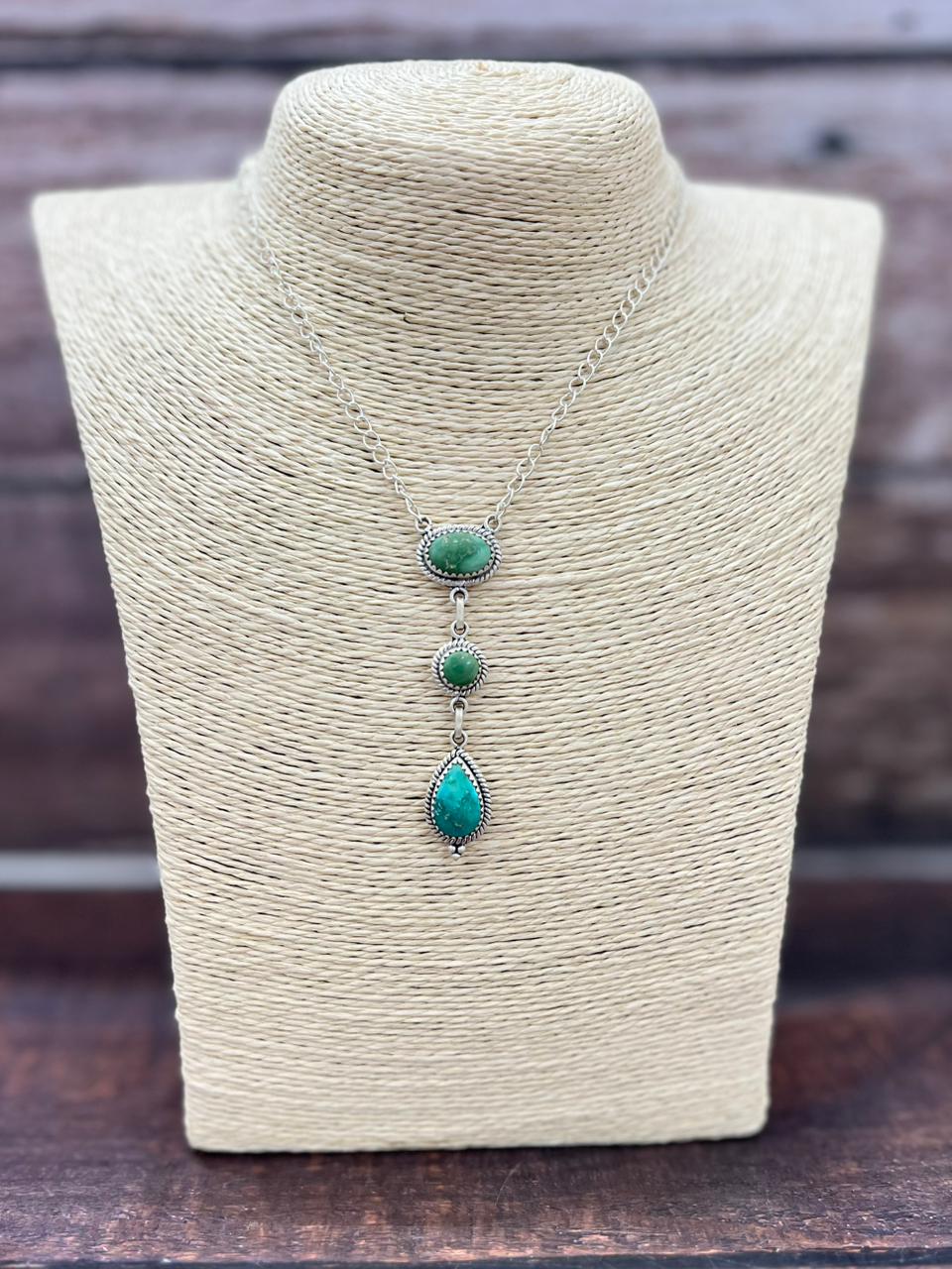 Handmade Sterling Silver Emerald Valley Turquoise Necklace "Signed Nizhoni"