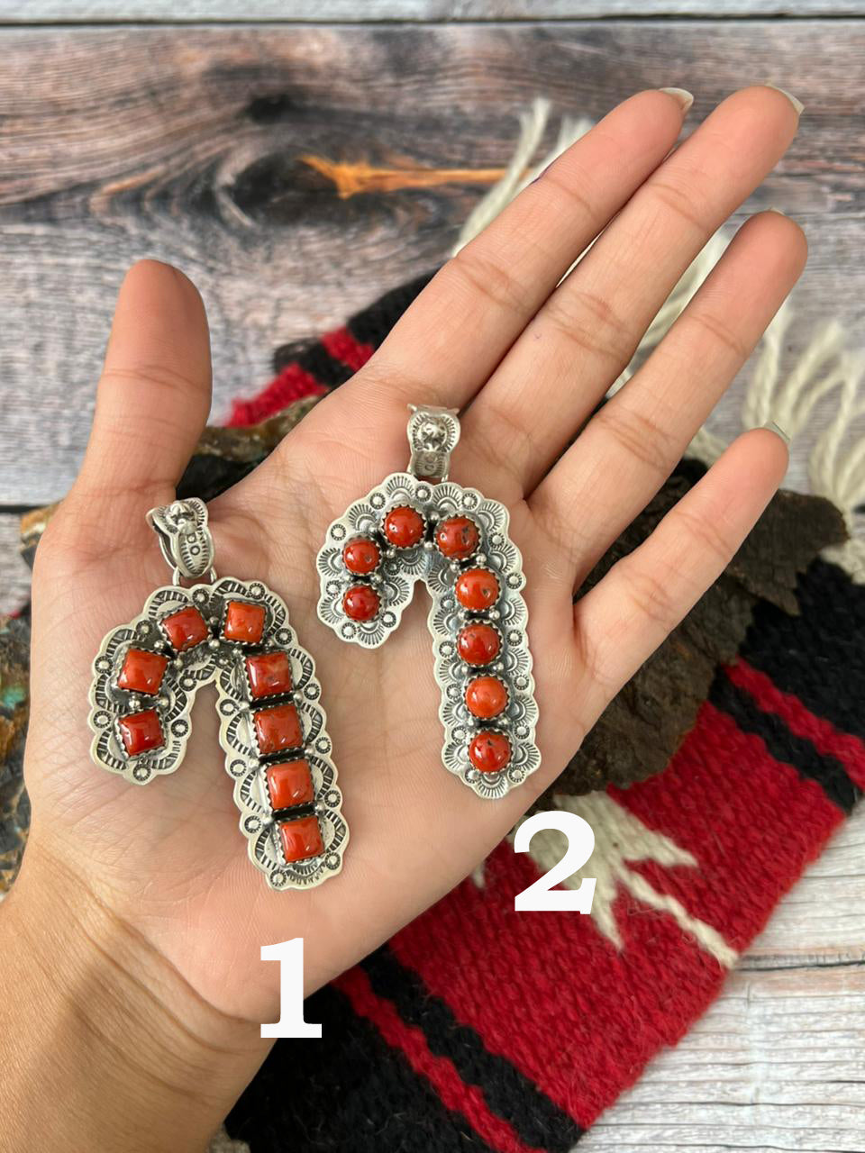 "Christmas Collection" Handmade Sterling Silver Coral Pendant "Signed Nizhoni"