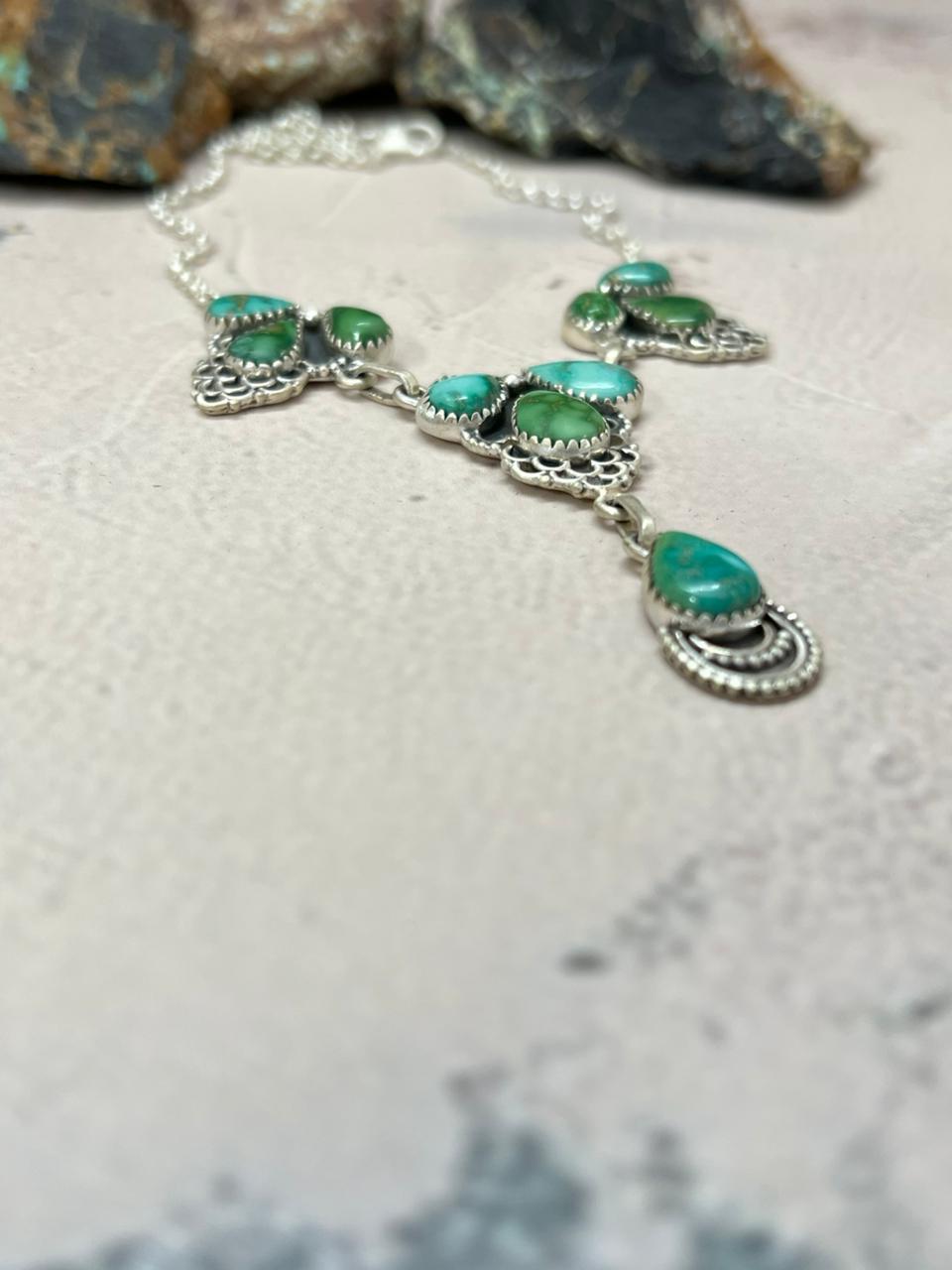 Handmade Sterling Silver Emerald Valley Turquoise Necklace "Signed Nizhoni"