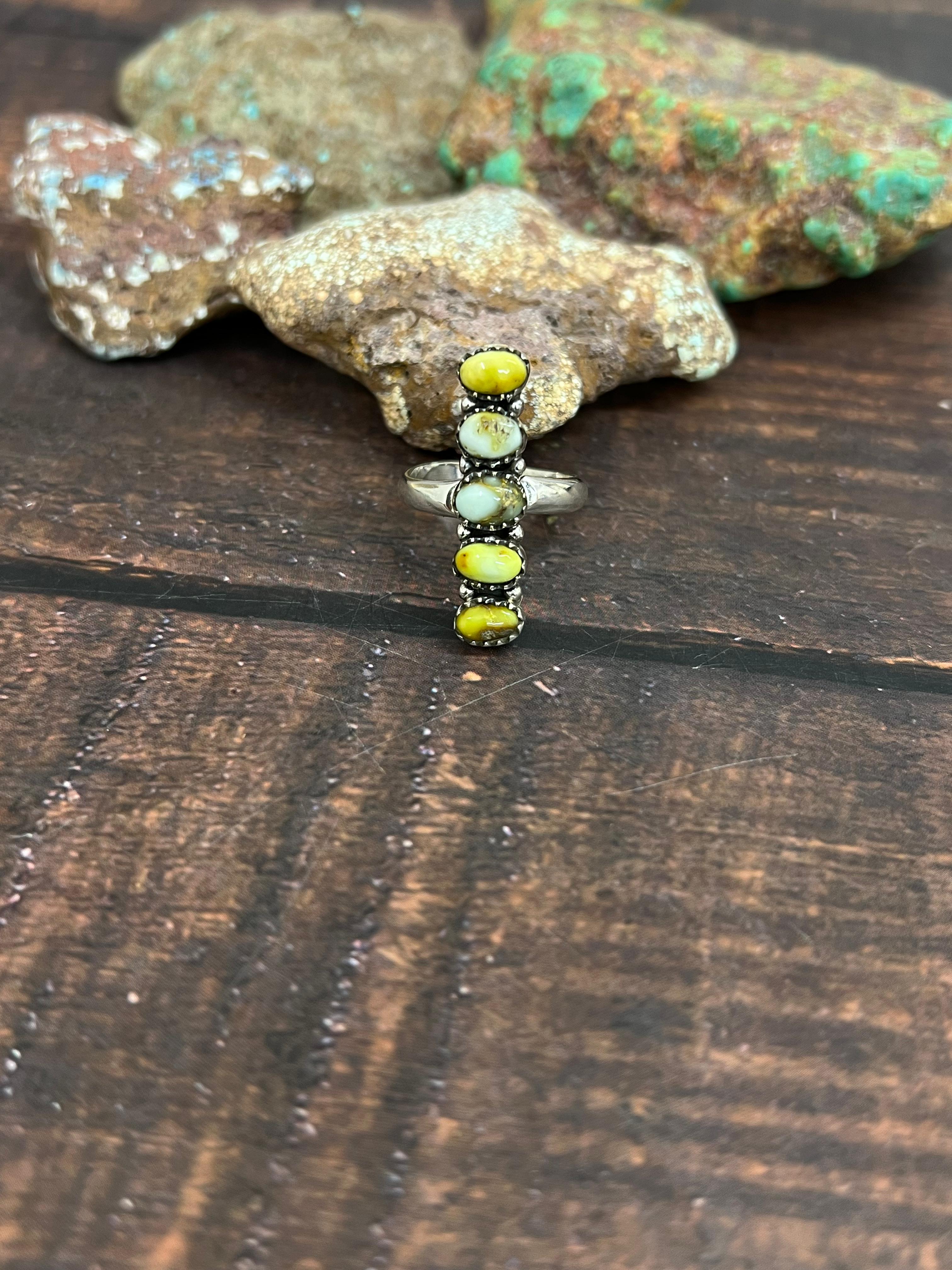 Handmade Sterling Silver Palomino Turquoise Adjustable Ring with Signed Nizhoni