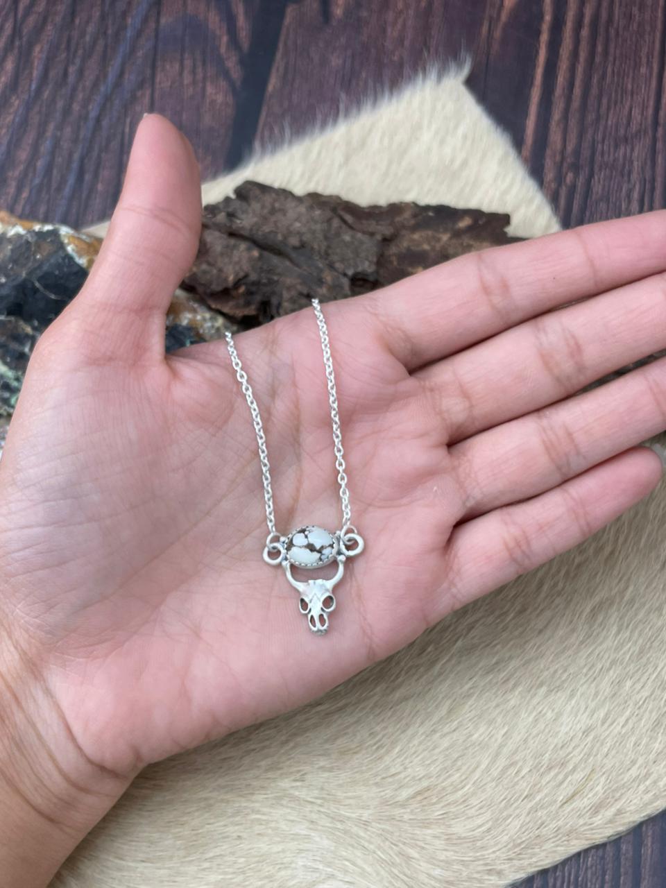 Handmade Sterling Silver Wildhorse Magnesite Necklace "Signed Nizhoni"