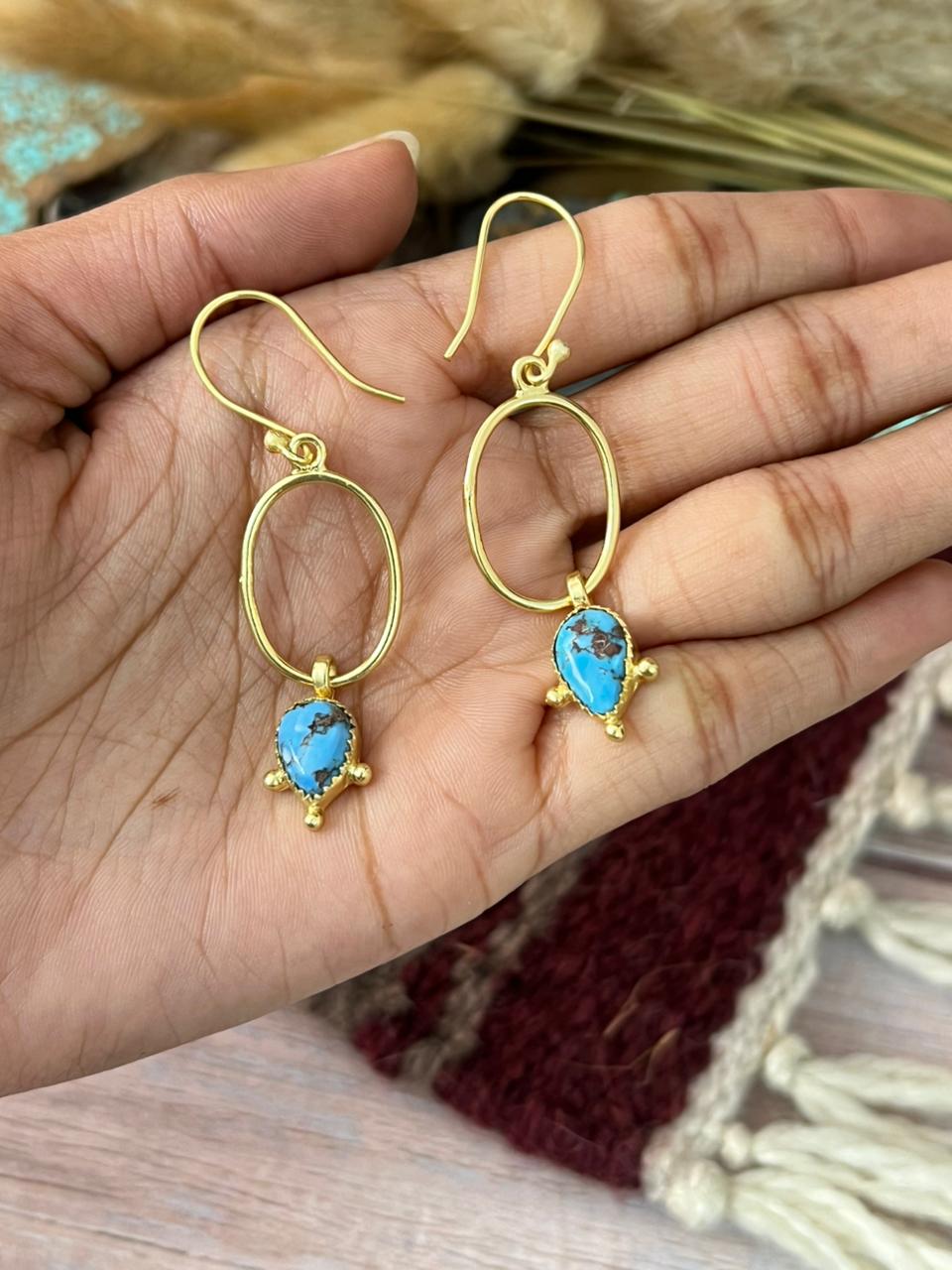 “The Golden Collection” Handmade Natural Golden Hills Turquoise Hoop Dangle Earrings
