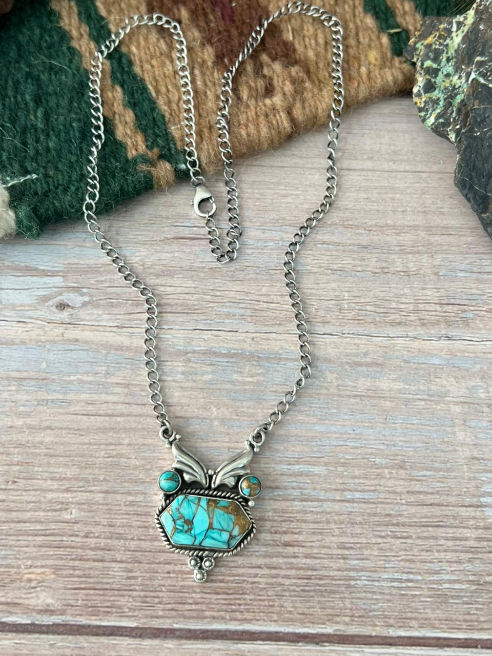 Handmade Sterling Silver Mint Dahlia Collection: Necklace "Signed Nizhoni"