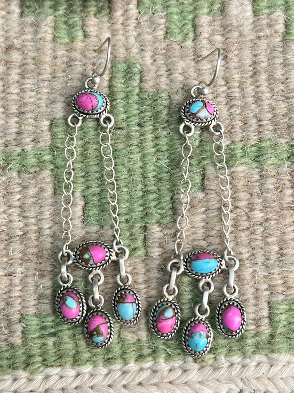 Handmade Sterling Silver Cotton Candy Hook Dangle Earrings "Signed Nizhoni"