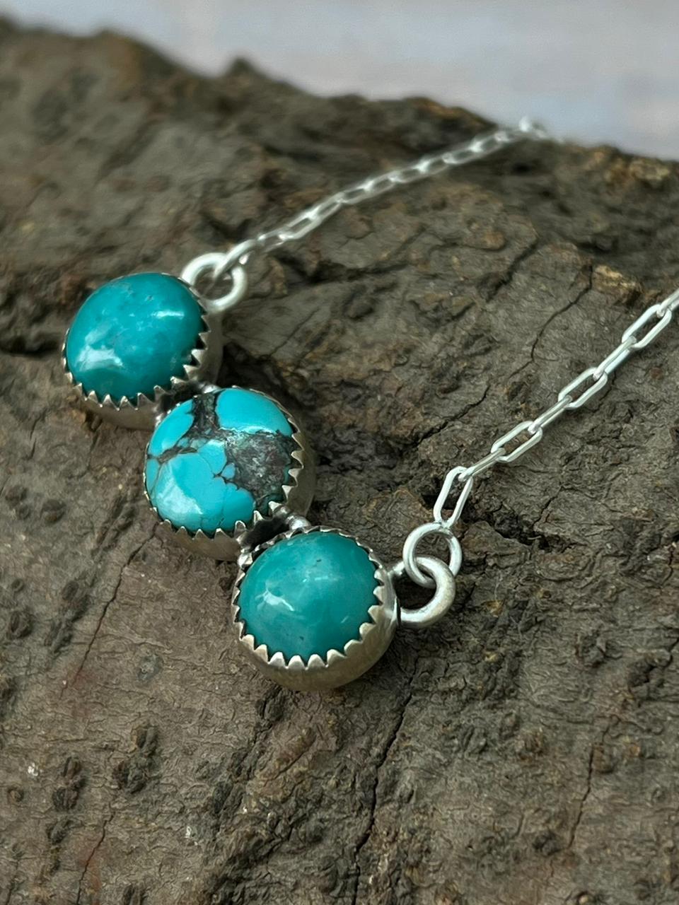 Handmade Sterling Silver Hubai Turquoise Necklace "Signed Nizhoni"