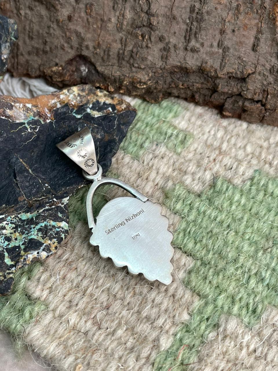 Handmade Sterling Silver Number 8 Turquoise Pendant "Signed Nizhoni"