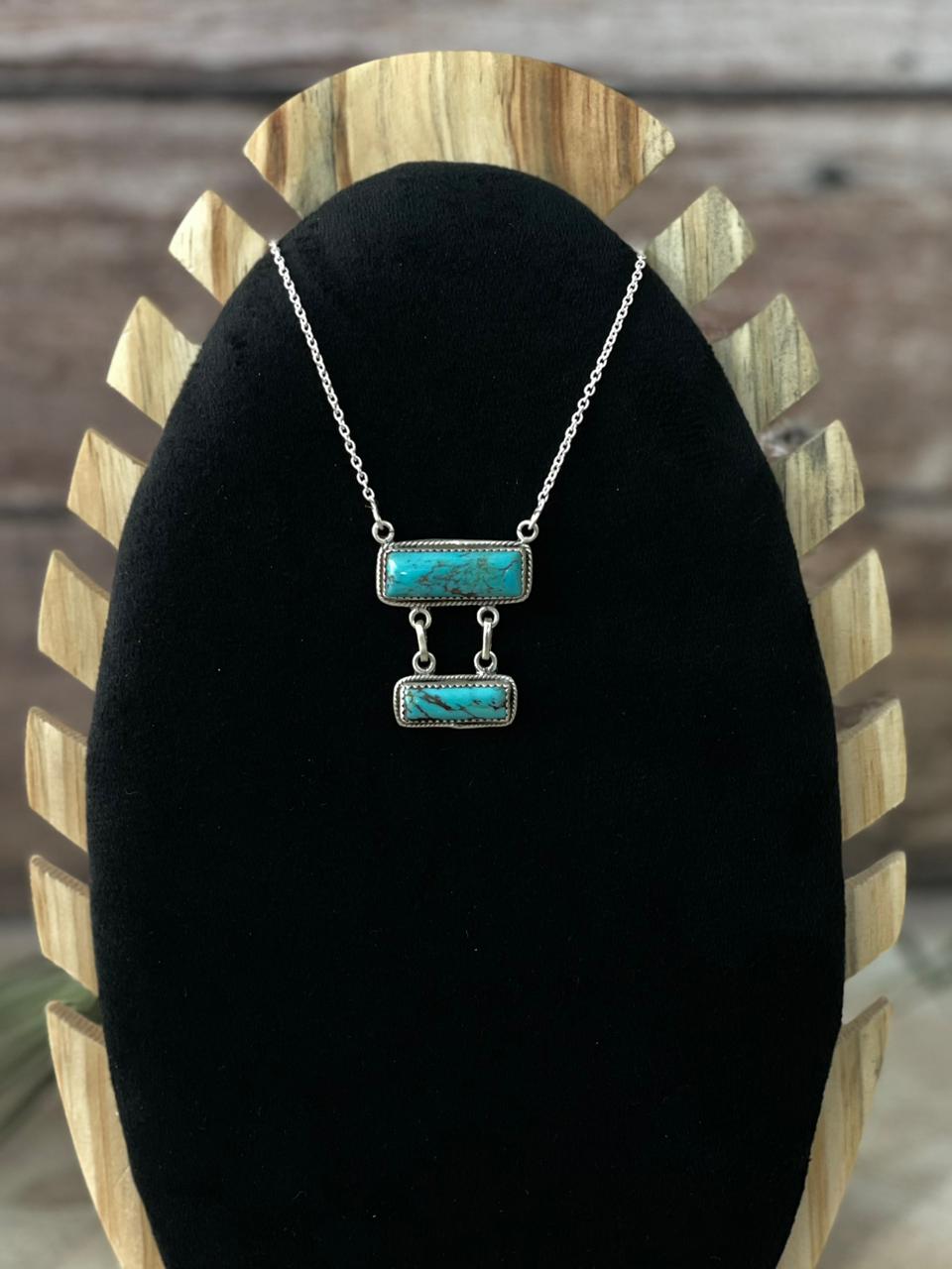 Handmade Sterling Silver Kingman Turquoise Necklace "Signed Nizhoni"