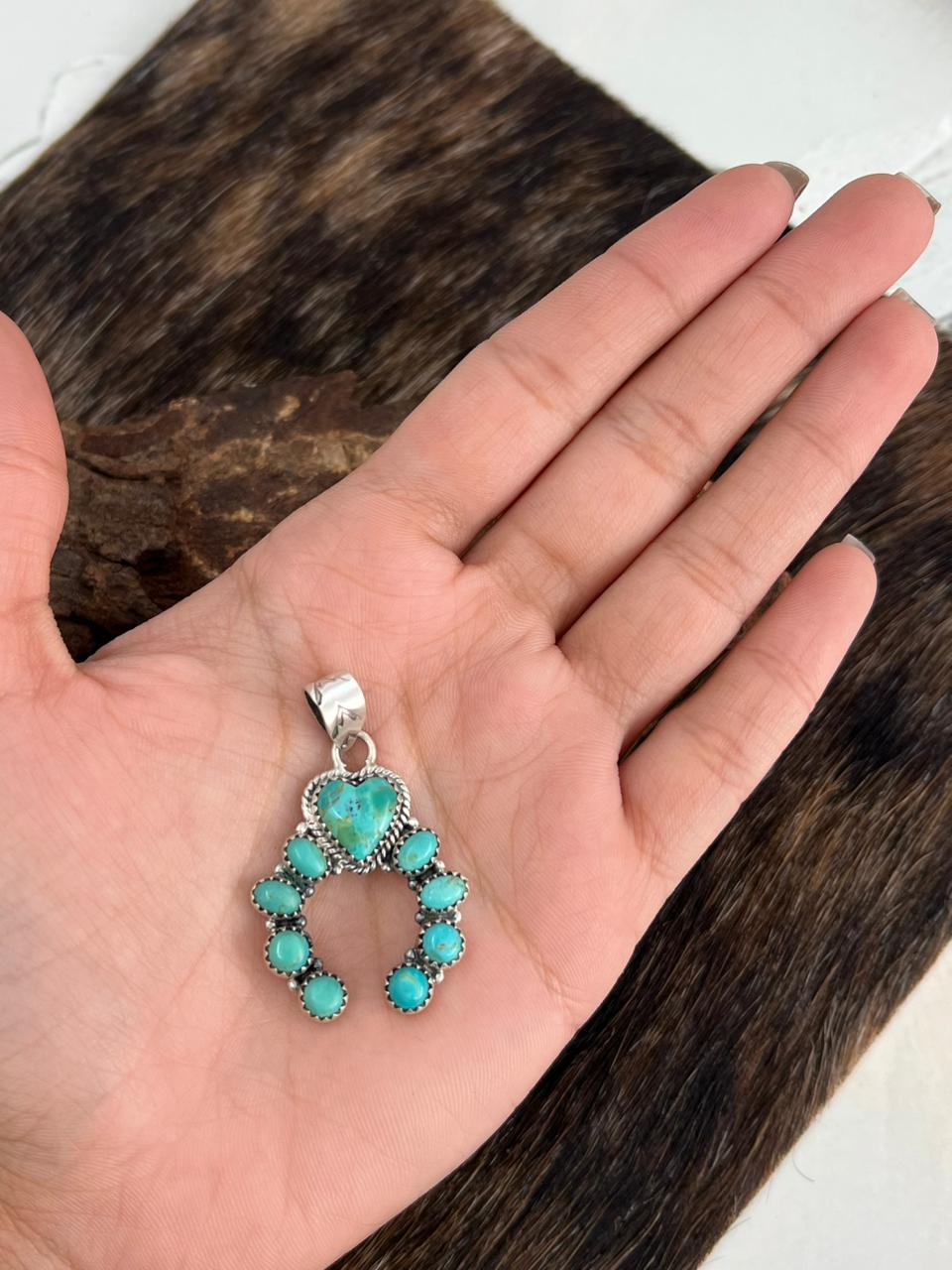 Handmade Sterling Silver Kingman Turquoise Naja Pendant "Signed Nizhoni"