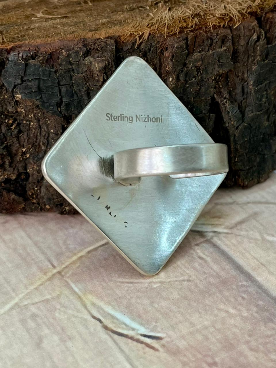 Handmade Sterling Silver Kingman Turquoise Adjustable Ring "Signed Nizhoni"