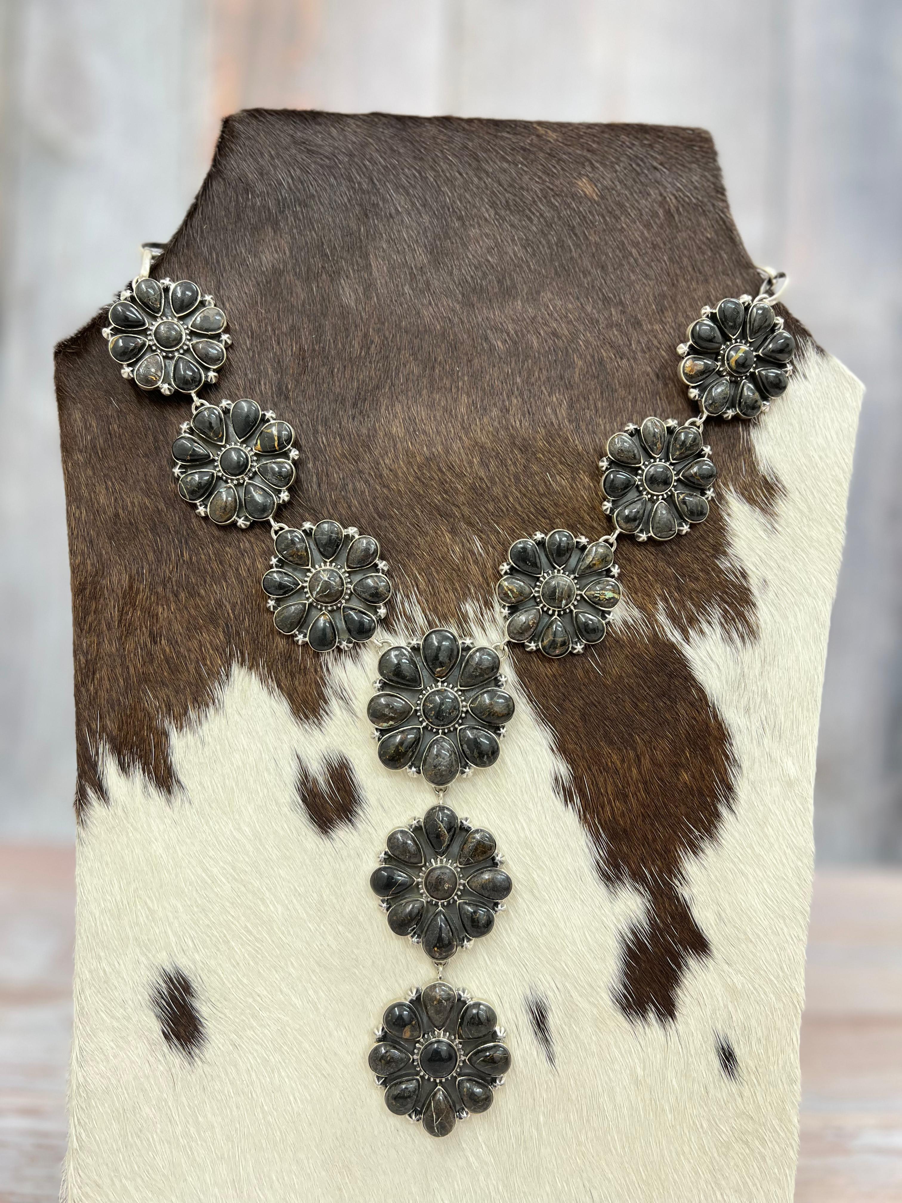 Handmade Sterling Silver Black Jack Necklace with Signed Nizhoni