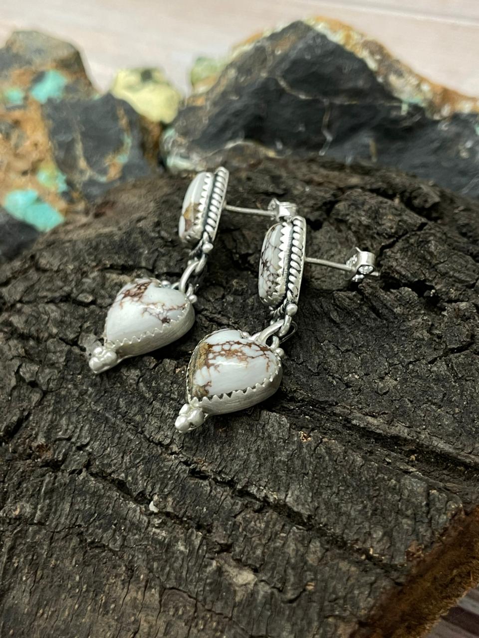 Handmade Sterling Silver Wildhorse Magnesite Dangle Earrings "Signed Nizhoni"