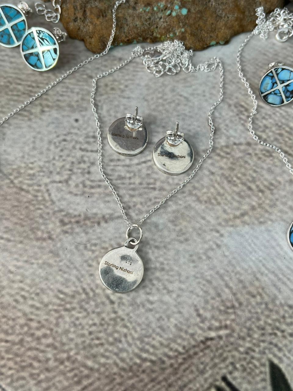 Handmade Sterling Silver Multi Stone Necklace Earrings Set "Signed Nizhoni"