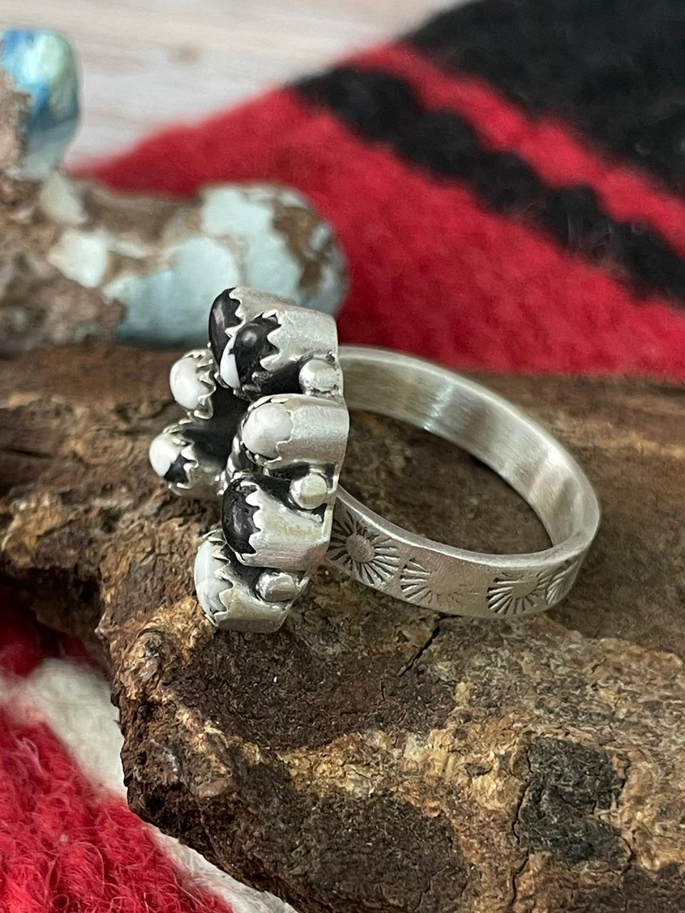 Handmade Sterling Silver White Buffalo Ring "Signed Nizhoni"