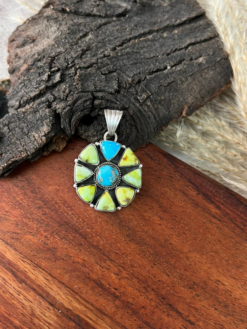 Handmade Sterling Silver Sierra Bella with Palomino Turquoise Collection: Pendant "Signed Nizhoni"