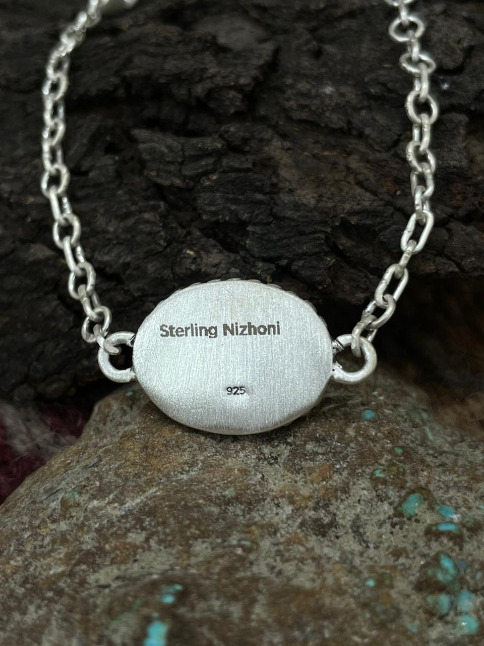 Handmade Sterling Silver Sonoran Mountain Turquoise Chain Bracelet "Signed Nizhoni"