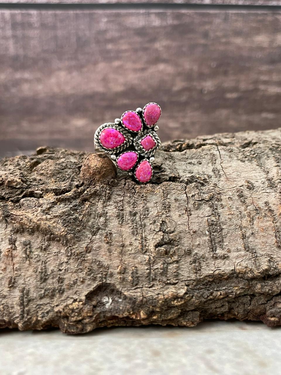 Handmade Sterling Silver Hot Pink Adjustable Ring "Signed Nizhoni"