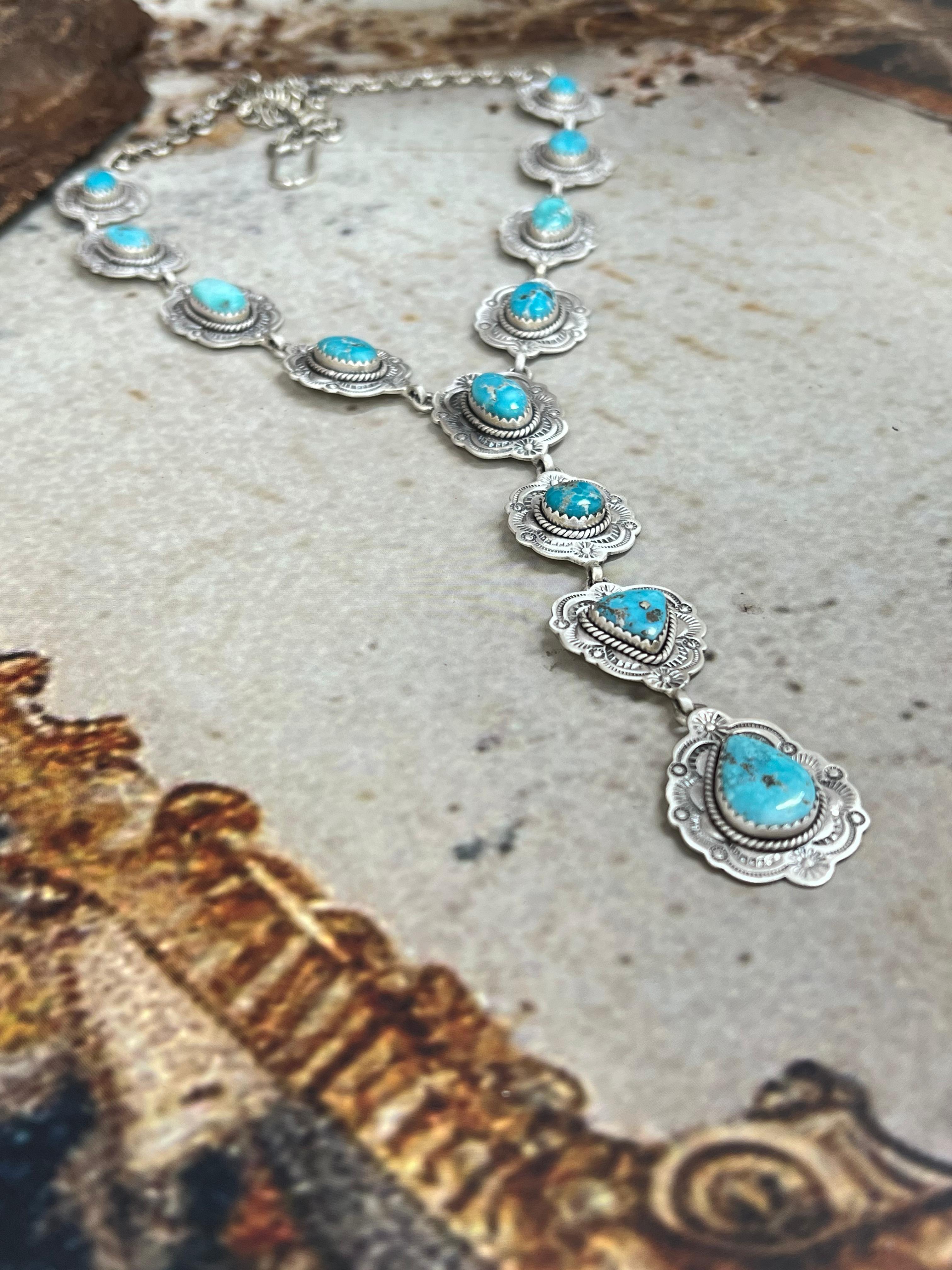 Handmade Sterling Silver White Water Turquoise Necklace Signed Nizhoni