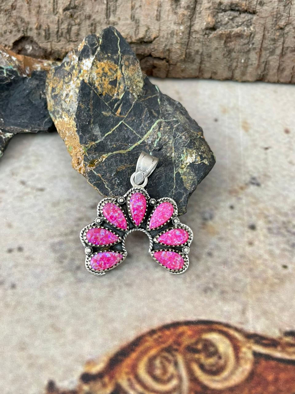 "Heart Collection" Handmade Sterling Silver Hot Pink Pendant "Signed Nizhoni"