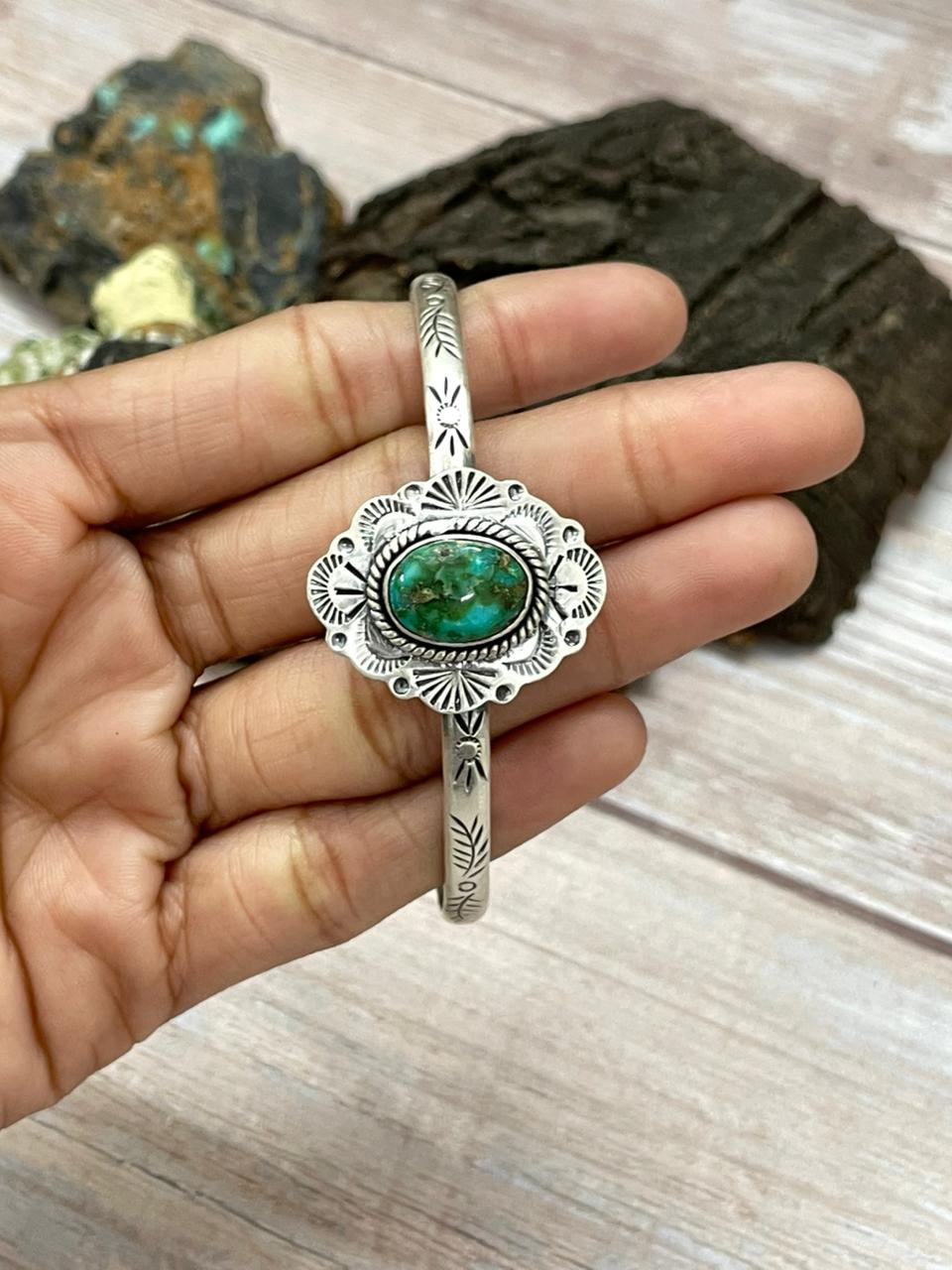 Handmade Sterling Silver Sonoran Mountain Turquoise Cuff Bracelet "Signed Nizhoni"