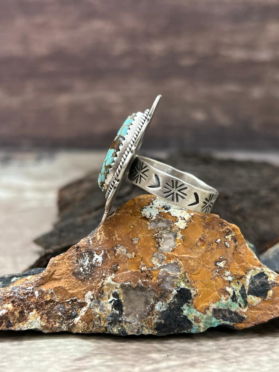 Handmade Sterling Silver Number 8 Turquoise Adjustable Ring "Signed Nizhoni"