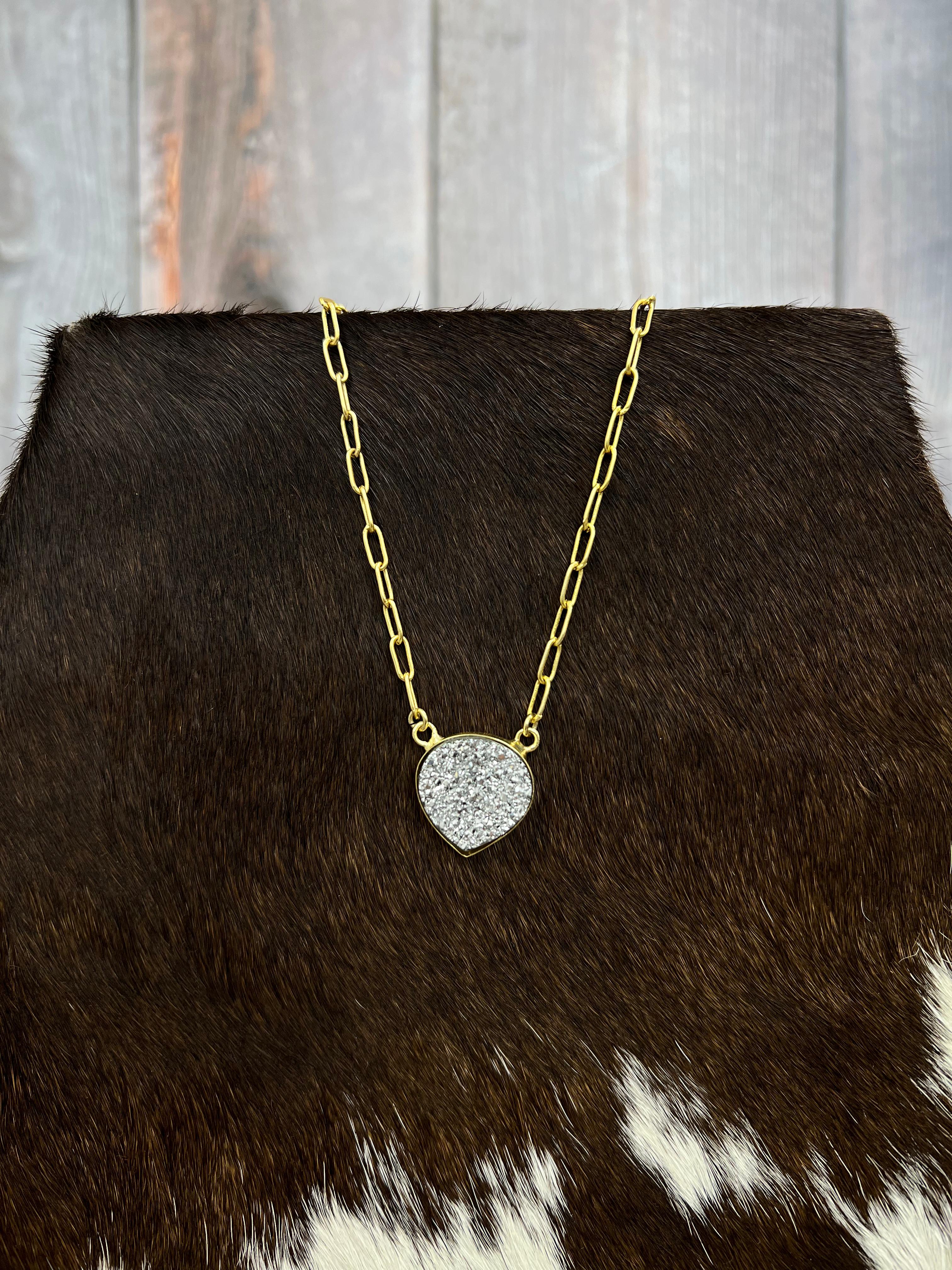 “The Boho Collection” Handmade Natural Silver Druzy Necklace