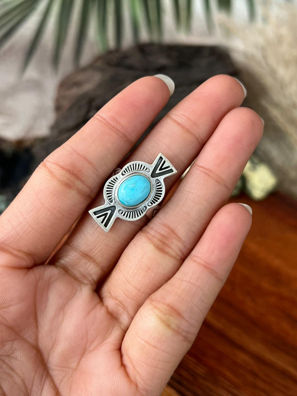 Handmade Sterling Silver Kingman Turquoise Adjustable Ring "Signed Nizhoni"