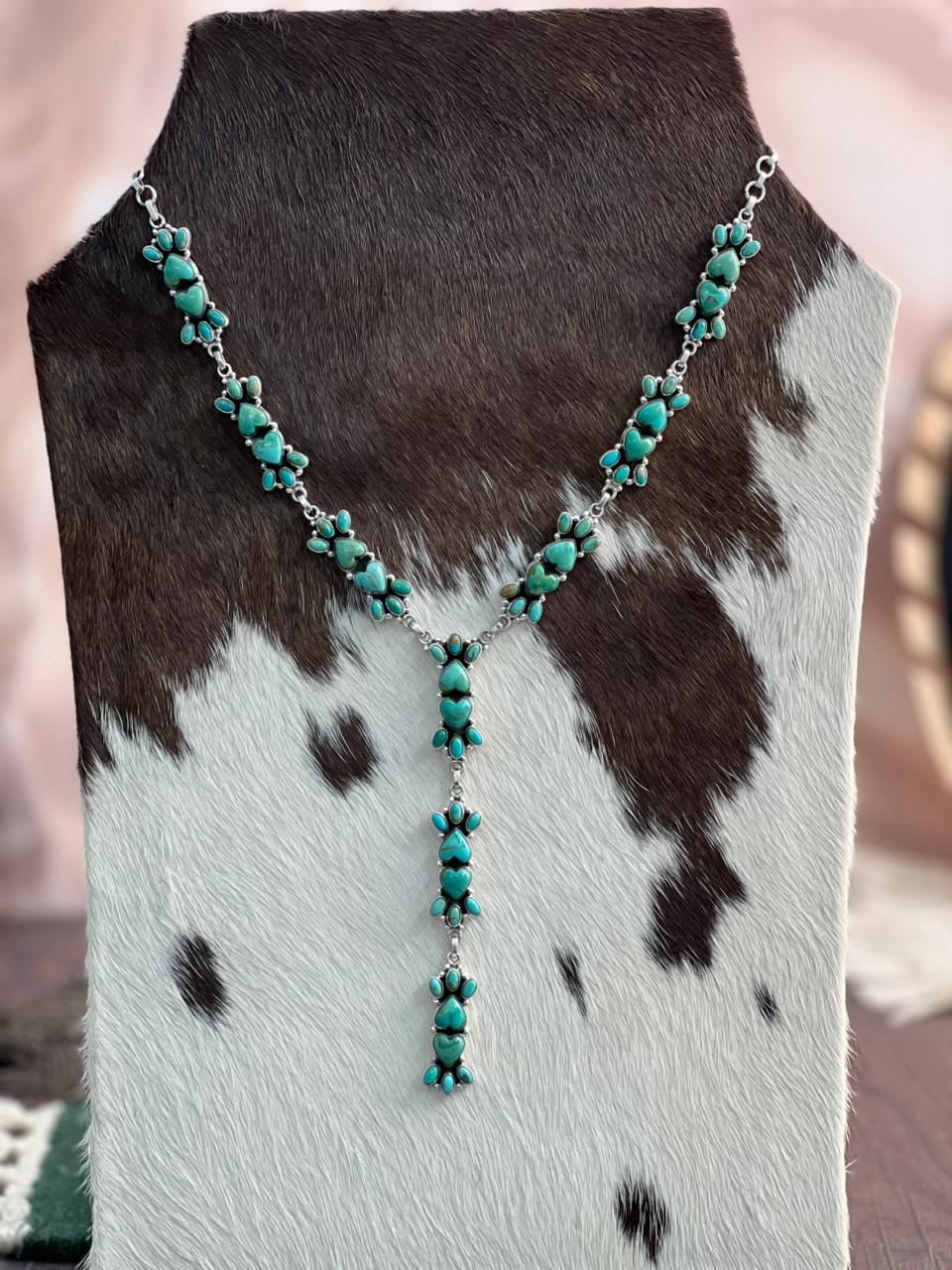 "Heart Collection" Handmade Sterling Silver Kingman Turquoise Necklace "Signed Nizhoni"