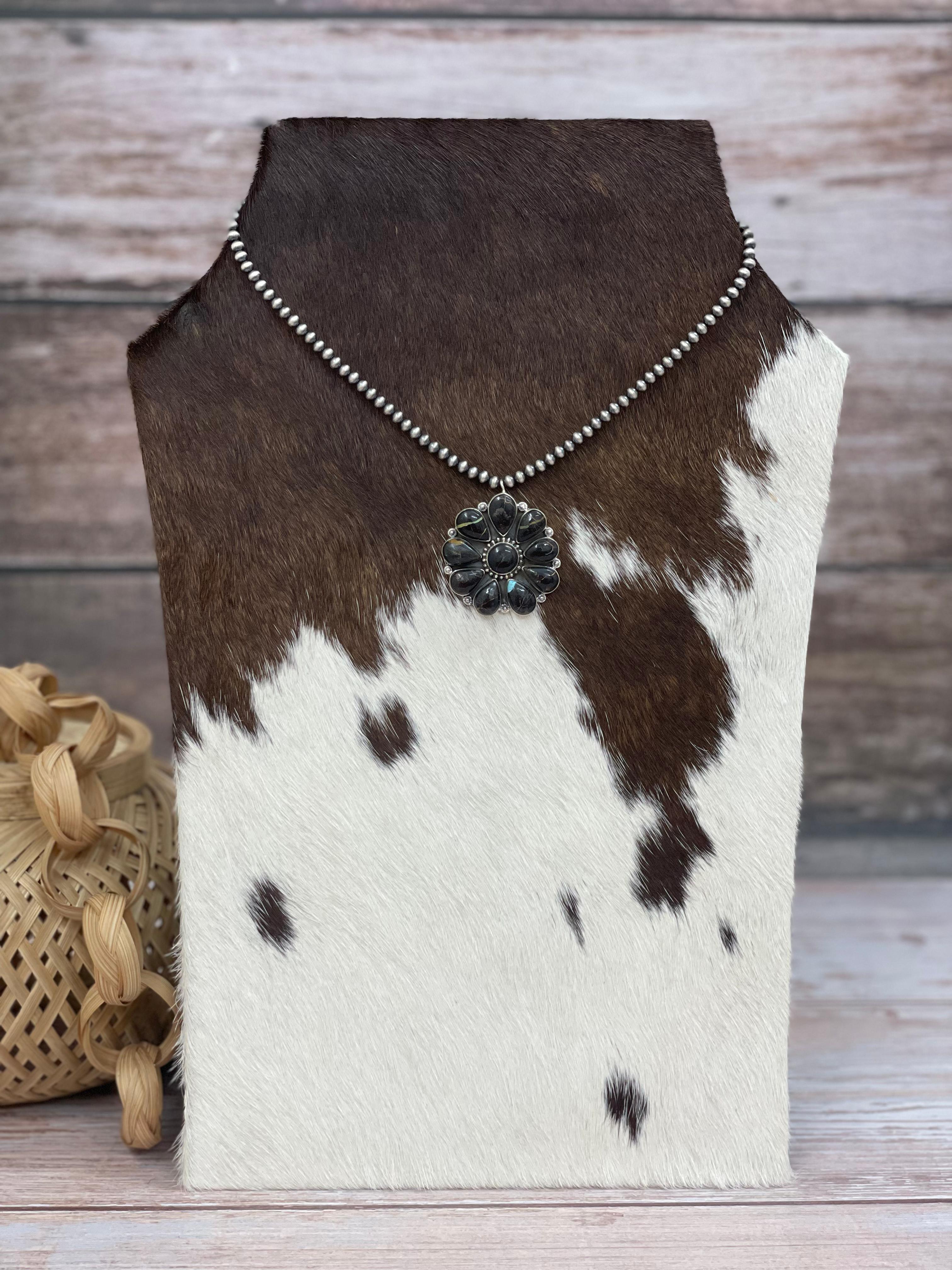 Handmade Sterling Silver Blackjack Turquoise Beaded Necklace with Signed Nizhoni