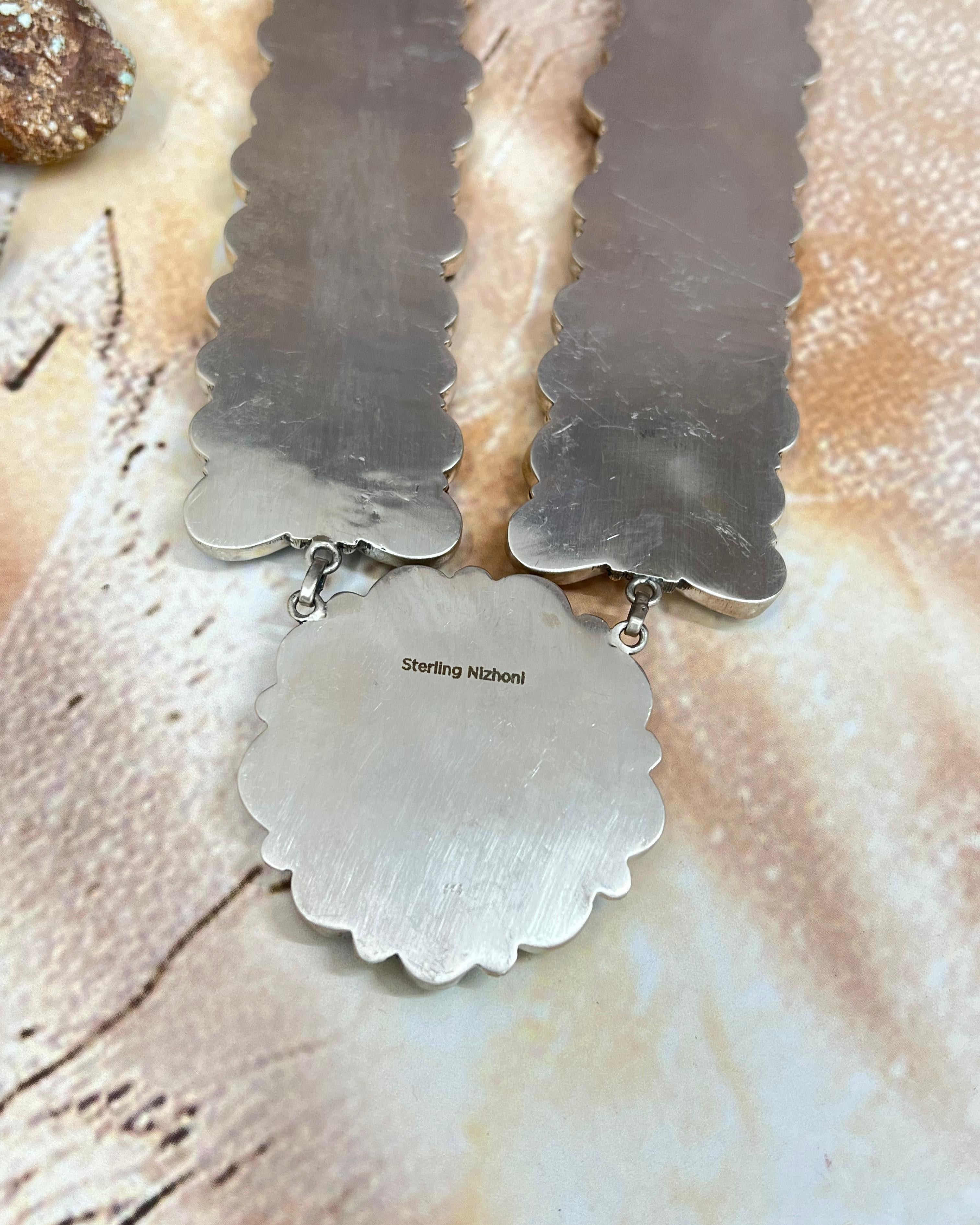 Handmade Sterling Silver Number 8 Turquoise Heart Necklace with Signed Nizhoni