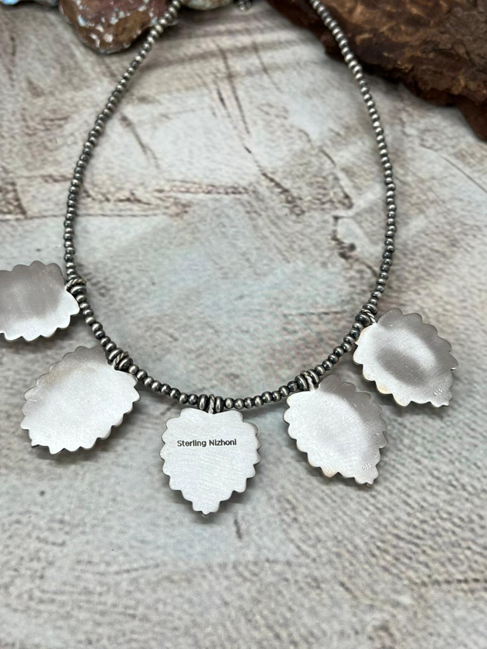 Handmade Sterling Silver Number 8 Turquoise Beaded Necklace with Signed Nizhoni