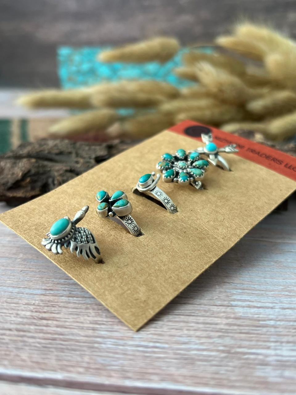 Handmade Sterling Silver Kingman Turquoise Adjustable Ring Card