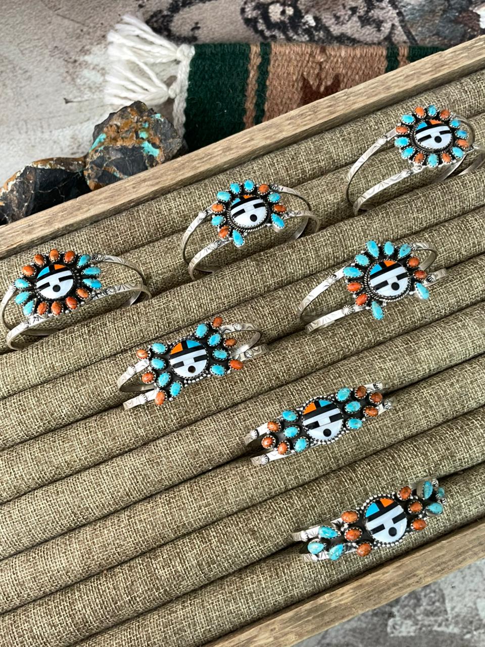 Handmade Sterling Silver Turquoise and MOP Cuff Bracelet "Signed Nizhoni"