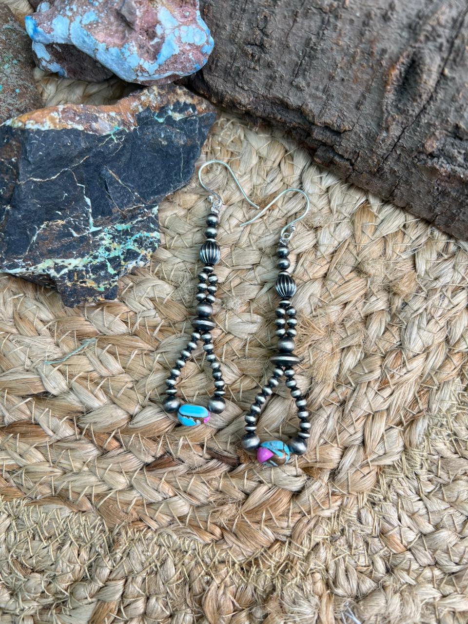 Handmade Sterling Silver Beaded Cotton Candy Hook Dangle Earrings