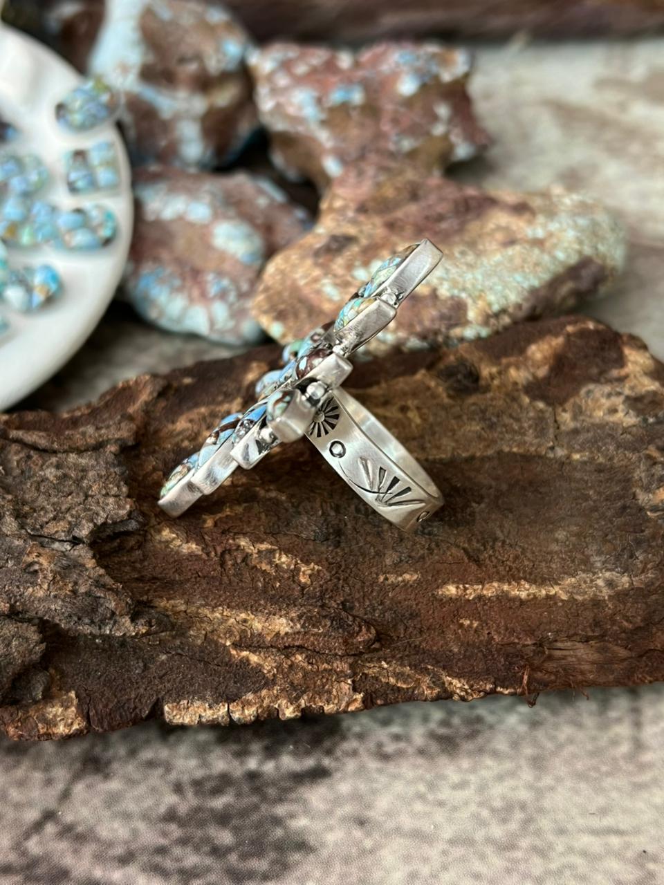 Handmade Sterling Silver 'Golden Hills Turquoise Cobble Collection' Adjustable Ring "Signed Nizhoni"