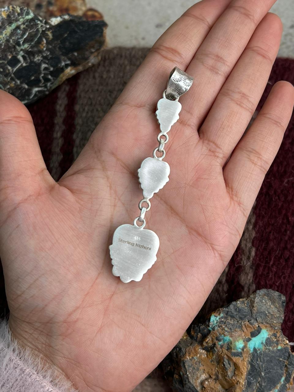 Handmade Sterling Silver Kingman Turquoise Pendant "Signed Nizhoni"