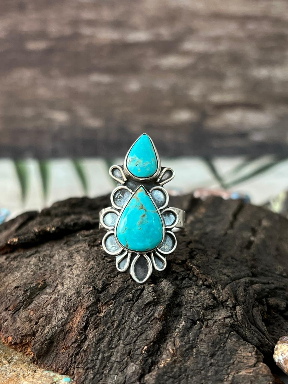 Handmade Sterling Silver Santa Maria Turquoise Adjustable Ring "Signed Nizhoni"