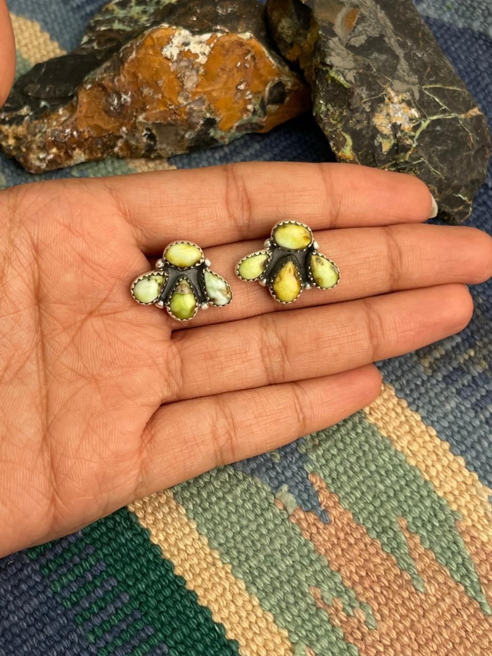 Backroads Handmade Sterling Silver Palomino Turquoise Post Studs "Signed Nizhoni"