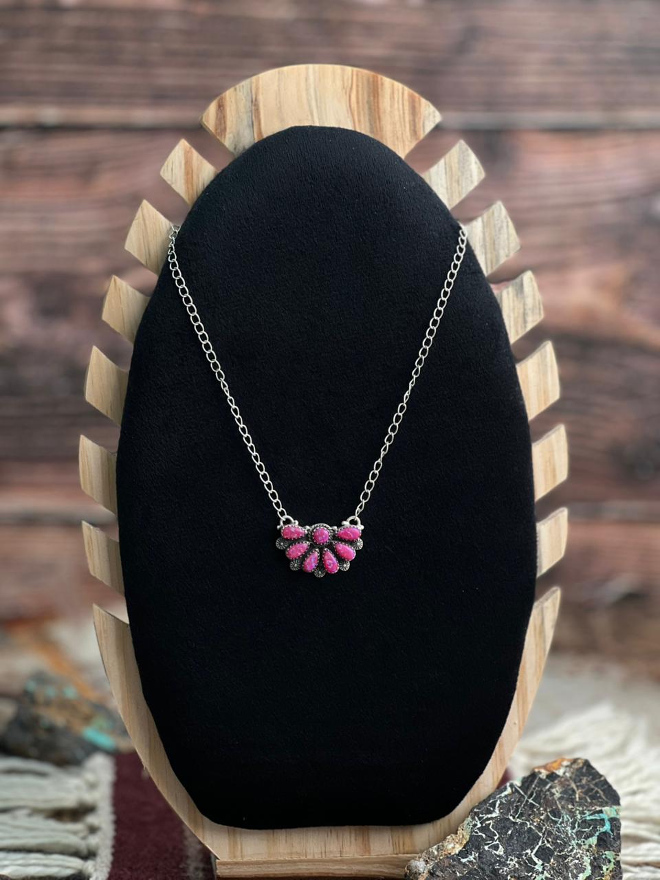 Handmade Sterling Silver Hot Pink Necklace "Signed Nizhoni"