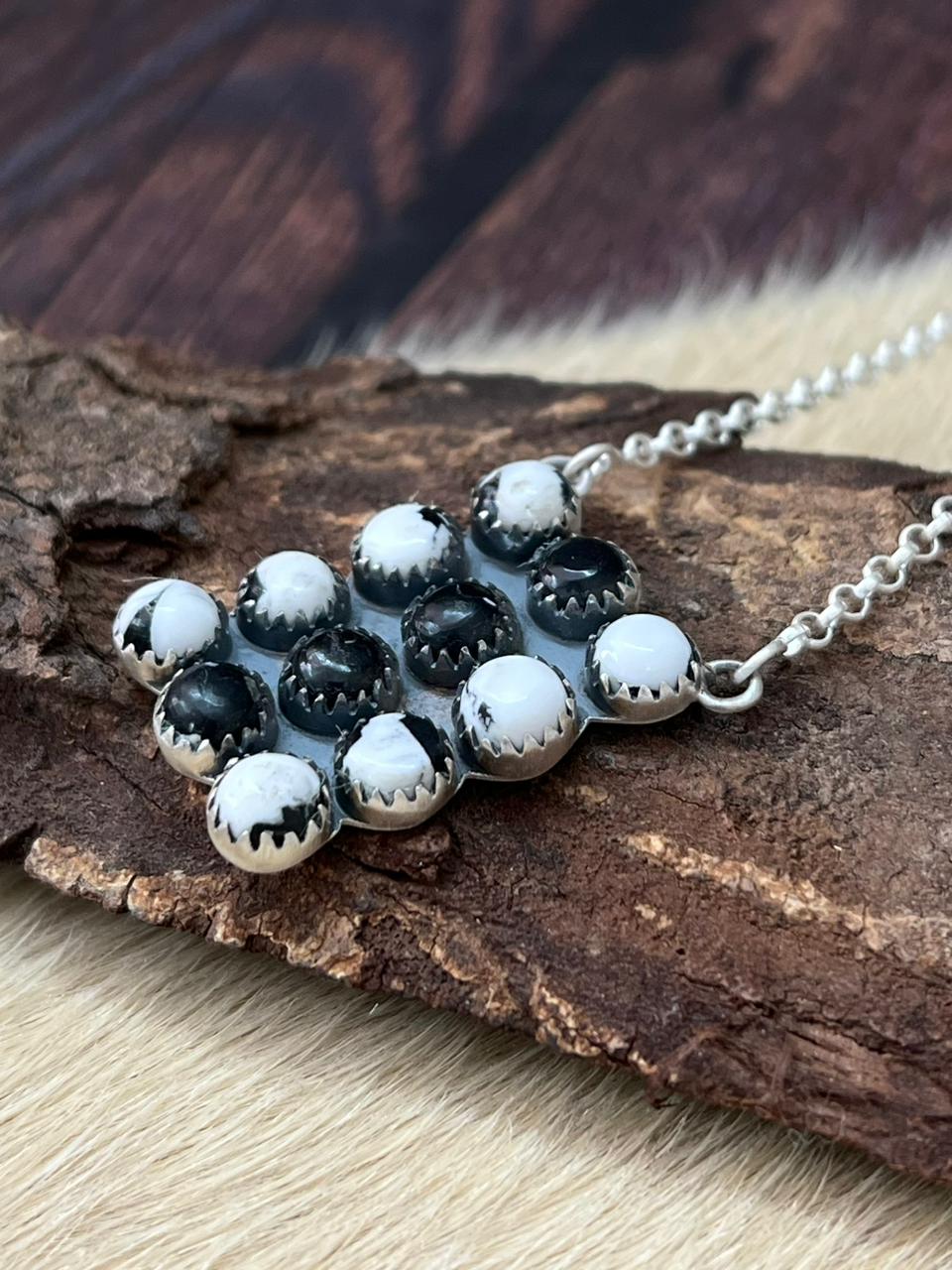 Handmade Sterling Silver White Buffalo Bar Necklace "Signed Nizhoni"