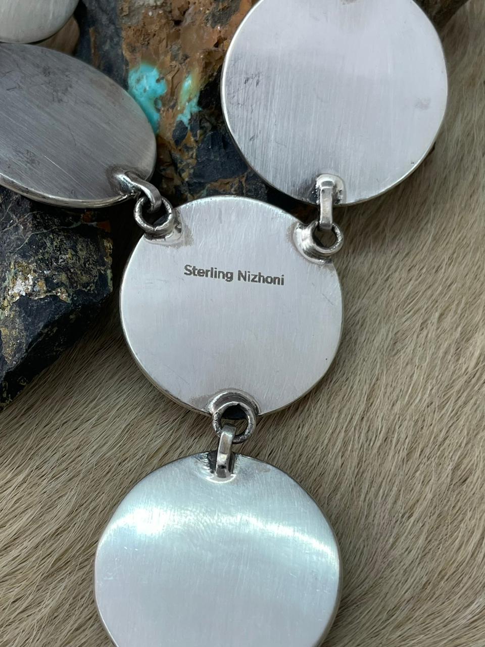 Handmade Sterling Silver Blackjack Turquoise Necklace "Signed Nizhoni"